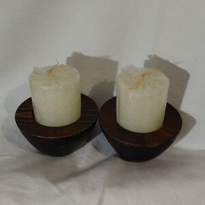 Rustic Cream Candles with Dark Wood Holders